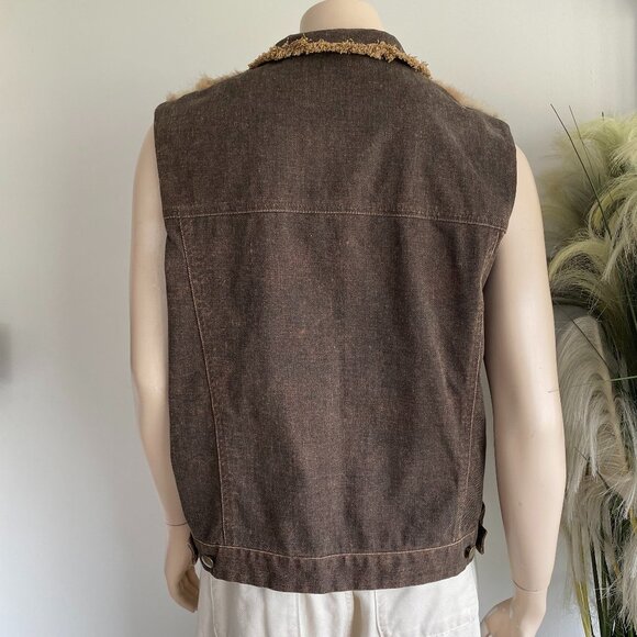 Spanner Rustic Brown Denim & Rabbit Fur Trim Vest SZ XL - Picture 5 of 12
